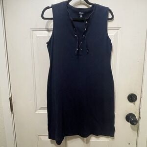 Chaps Womens Sleeveless Dress Size L Blue Knee Length Stretch Knit